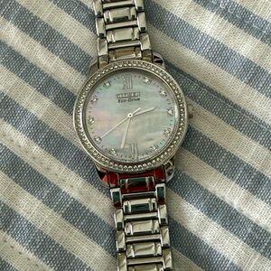 Citizen Silver Stainless Steel Eco-Drive Watch with Mother-of-Pearl Dial